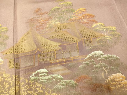 平和屋着物■中国三大刺繍 汕頭刺繍 スワトウ刺繍 訪問着 手描き 風景文 金彩 正絹 逸品 AABH9184fw