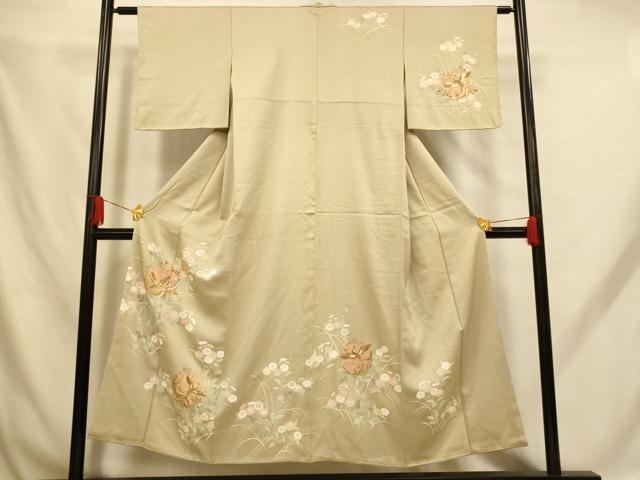 平和屋着物■訪問着 駒刺繍 草花鳳凰丸文 金銀彩 正絹 逸品 未使用 AABH9185fw