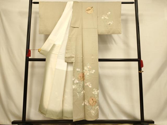 平和屋着物■訪問着 駒刺繍 草花鳳凰丸文 金銀彩 正絹 逸品 未使用 AABH9185fw