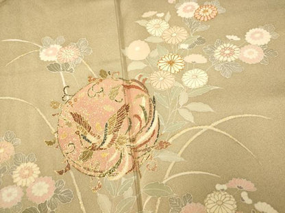 平和屋着物■訪問着 駒刺繍 草花鳳凰丸文 金銀彩 正絹 逸品 未使用 AABH9185fw