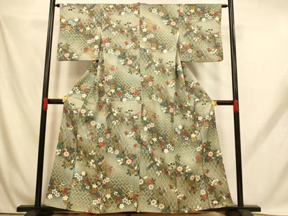 平和屋着物■上質な小紋 枝花文 暈し染め 金彩 正絹 逸品 AABH9186fw