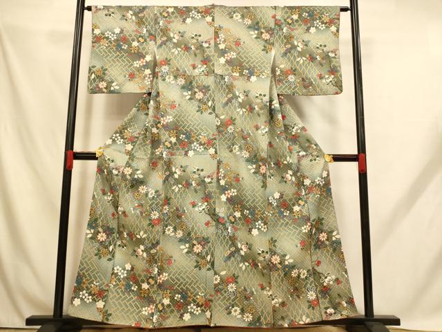 平和屋着物■上質な小紋 枝花文 暈し染め 金彩 正絹 逸品 AABH9186fw