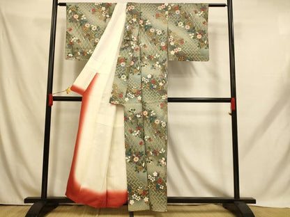 平和屋着物■上質な小紋 枝花文 暈し染め 金彩 正絹 逸品 AABH9186fw