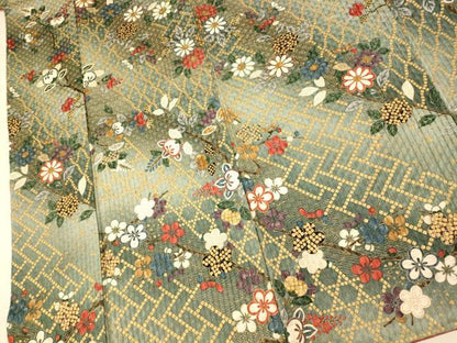 平和屋着物■上質な小紋 枝花文 暈し染め 金彩 正絹 逸品 AABH9186fw
