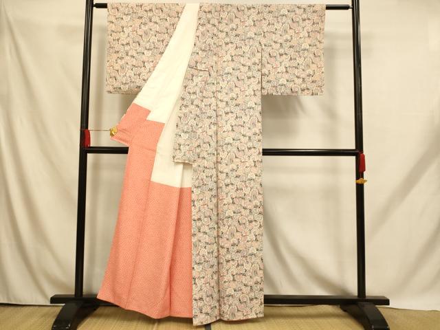 平和屋着物■上質な小紋　孔雀丸文　黒地　正絹　逸品　AABH9188fw