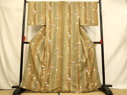 平和屋着物■上質な小紋 枝花文 暈し染め 金彩 正絹 逸品 AABH9189fw