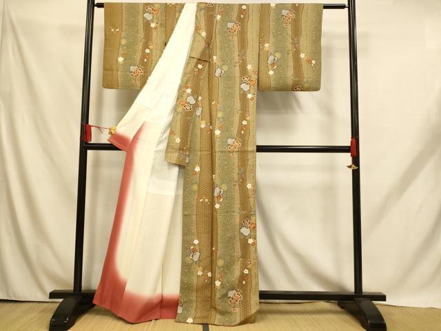 平和屋着物■上質な小紋 枝花文 暈し染め 金彩 正絹 逸品 AABH9189fw