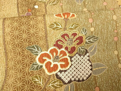 平和屋着物■上質な小紋 枝花文 暈し染め 金彩 正絹 逸品 AABH9189fw