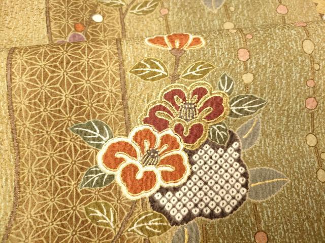 平和屋着物■上質な小紋 枝花文 暈し染め 金彩 正絹 逸品 AABH9189fw