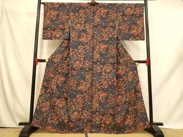 平和屋着物■上質な小紋 更紗花鳥文 松竹梅 正絹 逸品 AABH9190fw