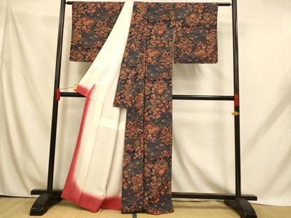 平和屋着物■上質な小紋 更紗花鳥文 松竹梅 正絹 逸品 AABH9190fw