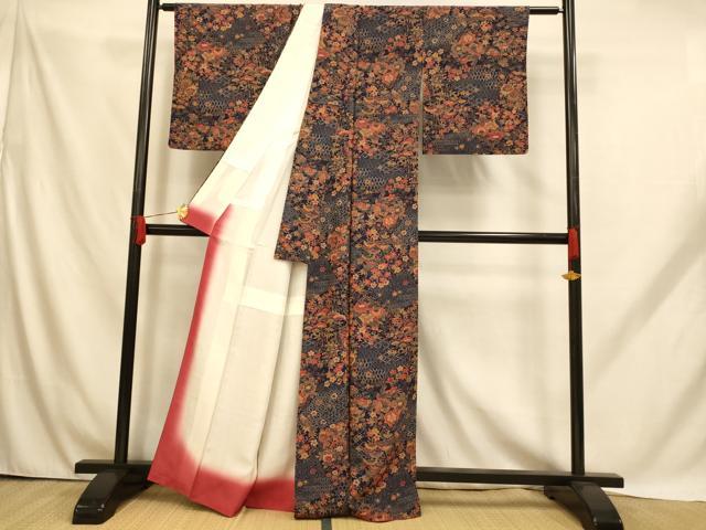 平和屋着物■上質な小紋 更紗花鳥文 松竹梅 正絹 逸品 AABH9190fw