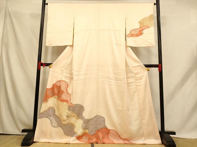 平和屋着物■訪問着　絞り　刺繍　道長草花文　金糸　金彩　正絹　逸品　AABH9191fw