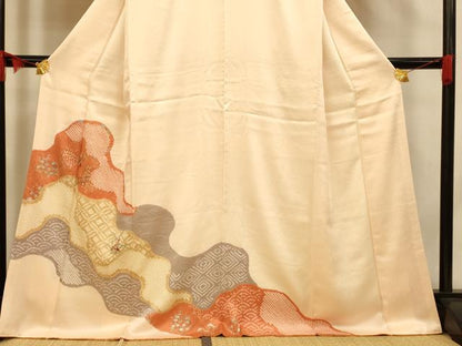 平和屋着物■訪問着　絞り　刺繍　道長草花文　金糸　金彩　正絹　逸品　AABH9191fw