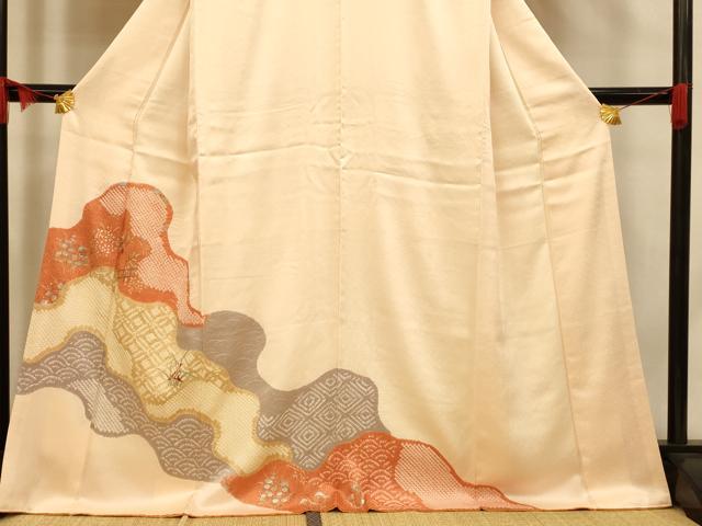 平和屋着物■訪問着　絞り　刺繍　道長草花文　金糸　金彩　正絹　逸品　AABH9191fw