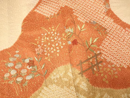 平和屋着物■訪問着　絞り　刺繍　道長草花文　金糸　金彩　正絹　逸品　AABH9191fw