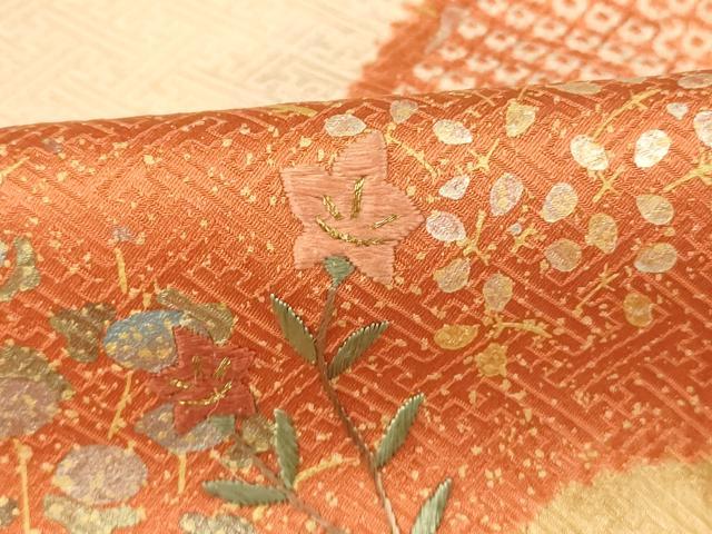 平和屋着物■訪問着　絞り　刺繍　道長草花文　金糸　金彩　正絹　逸品　AABH9191fw