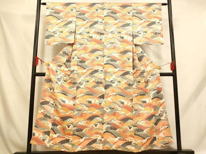 平和屋着物■上質な小紋　立波文　正絹　逸品　AABH9193fw