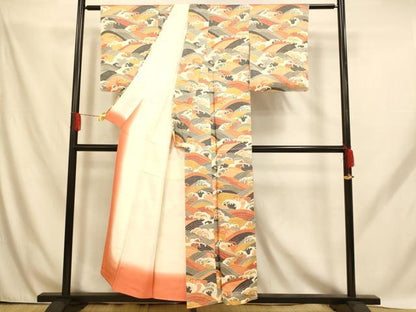 平和屋着物■上質な小紋　立波文　正絹　逸品　AABH9193fw