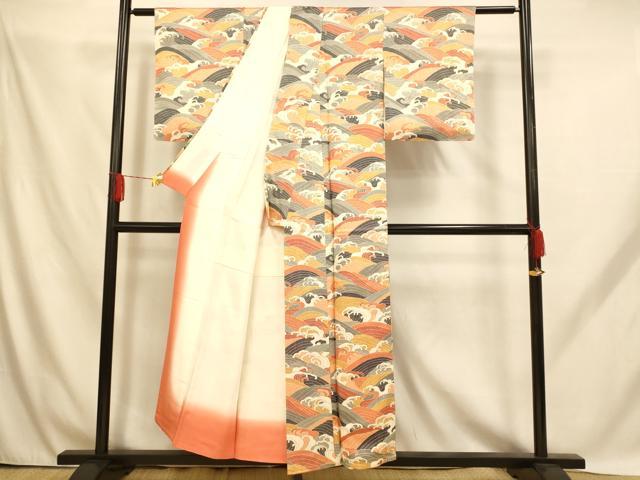 平和屋着物■上質な小紋　立波文　正絹　逸品　AABH9193fw