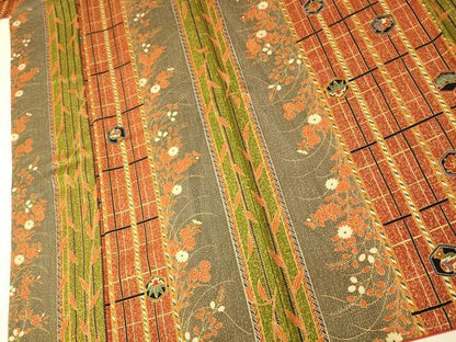 平和屋着物■上質な小紋　花蝶格子　金彩　正絹　逸品　未使用　AABH9194fw