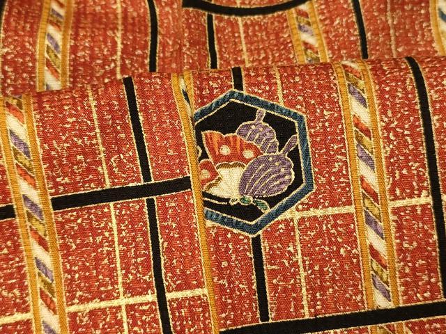 平和屋着物■上質な小紋　花蝶格子　金彩　正絹　逸品　未使用　AABH9194fw