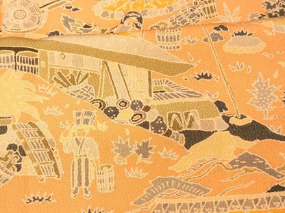 平和屋着物■上質な小紋 型染め 人物風景文 正絹 逸品 AABH9195fw