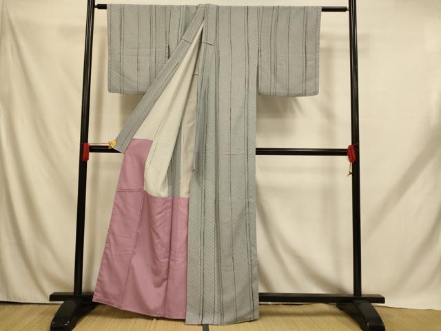 平和屋着物■小紋　間道　胴抜き仕立て　洗える着物　AABH9199fw