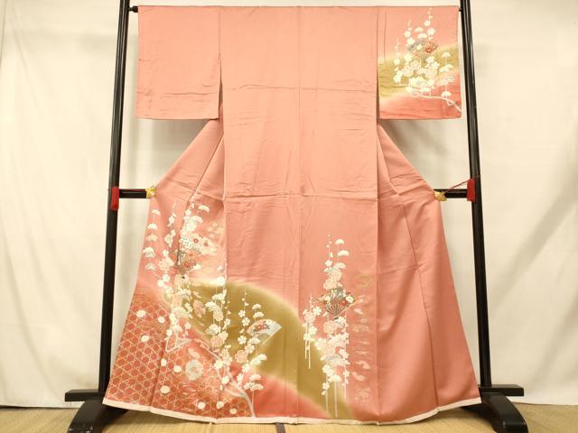 平和屋着物■訪問着 扇子御所車文 松 暈し染め 金銀彩 正絹 逸品 未使用 AABH9218fw