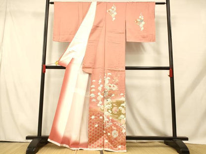 平和屋着物■訪問着 扇子御所車文 松 暈し染め 金銀彩 正絹 逸品 未使用 AABH9218fw