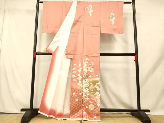 平和屋着物■訪問着 扇子御所車文 松 暈し染め 金銀彩 正絹 逸品 未使用 AABH9218fw