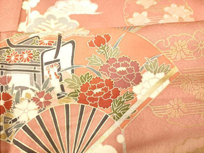 平和屋着物■訪問着 扇子御所車文 松 暈し染め 金銀彩 正絹 逸品 未使用 AABH9218fw
