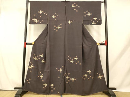 平和屋着物■訪問着　型染め　草花菱文　正絹　逸品　AABH9224fw