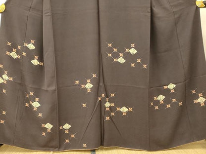 平和屋着物■訪問着　型染め　草花菱文　正絹　逸品　AABH9224fw