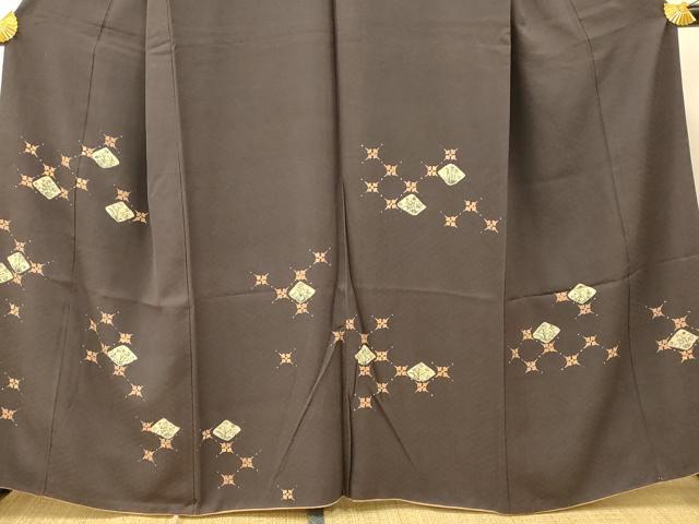 平和屋着物■訪問着　型染め　草花菱文　正絹　逸品　AABH9224fw