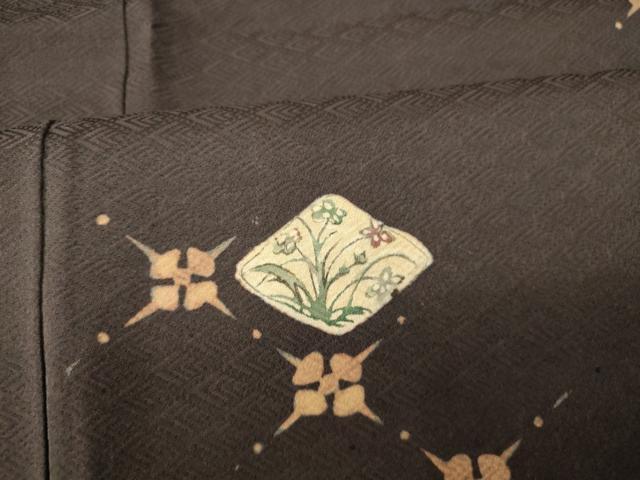 平和屋着物■訪問着　型染め　草花菱文　正絹　逸品　AABH9224fw