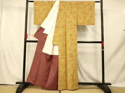 平和屋着物■上質な紬　薔薇文　暈し染め　正絹　逸品　AABH9226fw
