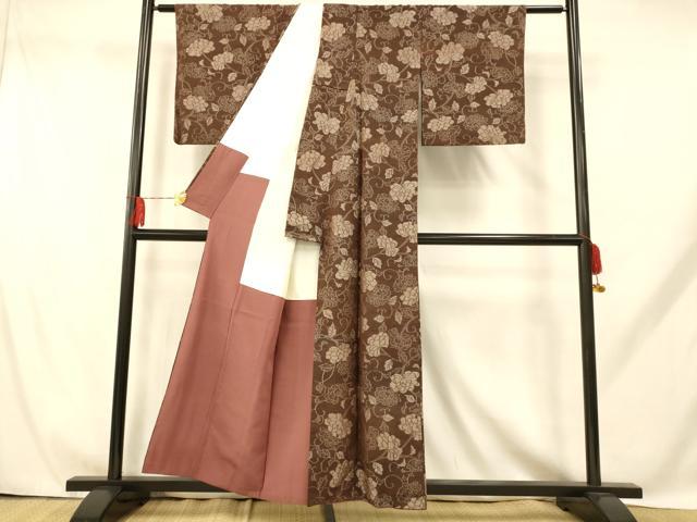 平和屋着物■上質な紬　更紗花文　正絹　逸品　AABH9232fw