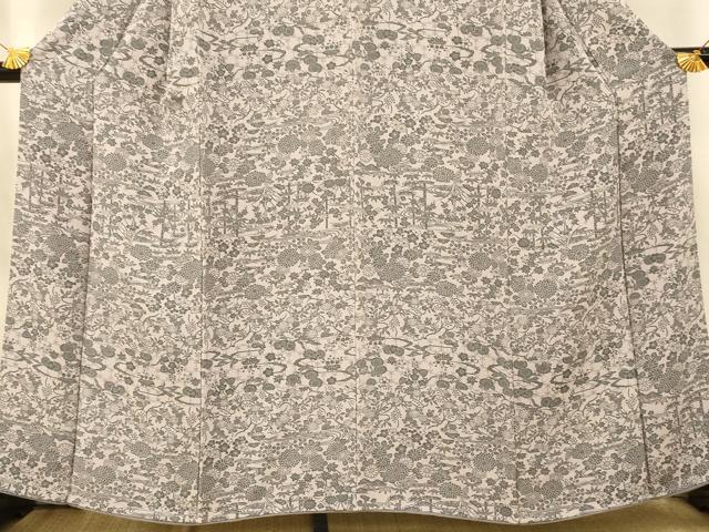 平和屋着物■上質な小紋　型染め　横段草花文　正絹　逸品　AABH9235fw