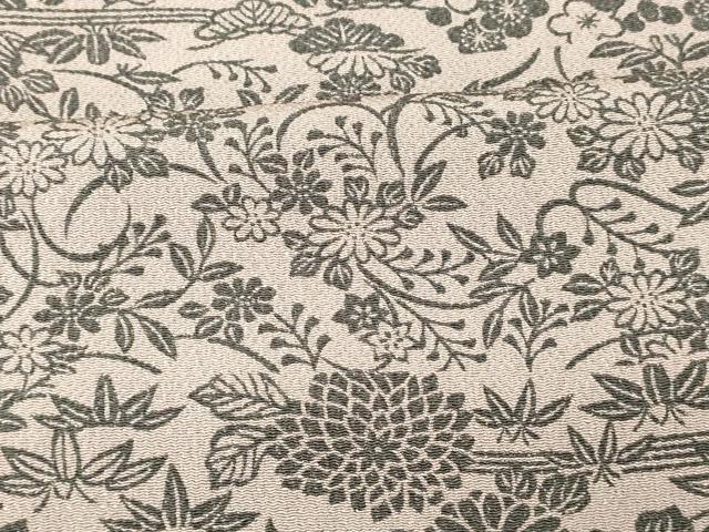 平和屋着物■上質な小紋　型染め　横段草花文　正絹　逸品　AABH9235fw