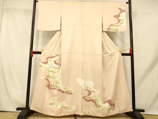 平和屋着物■訪問着 手描き 絞り 雲取り草花文 正絹 逸品 AABH9237fw