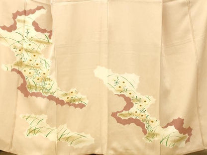 平和屋着物■訪問着 手描き 絞り 雲取り草花文 正絹 逸品 AABH9237fw