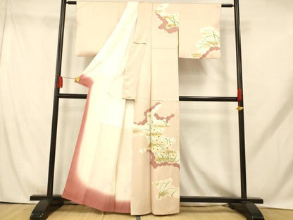 平和屋着物■訪問着 手描き 絞り 雲取り草花文 正絹 逸品 AABH9237fw