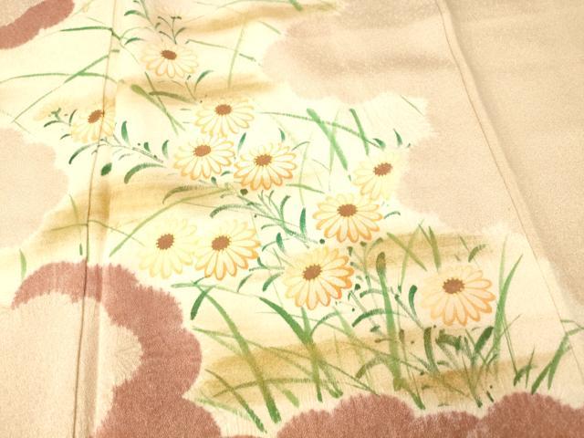 平和屋着物■訪問着 手描き 絞り 雲取り草花文 正絹 逸品 AABH9237fw