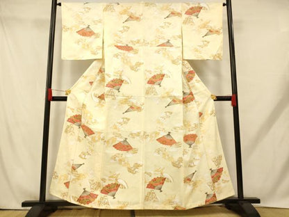 平和屋着物■小紋 吉祥花扇子文 洗える着物 未使用 AABH9239fw