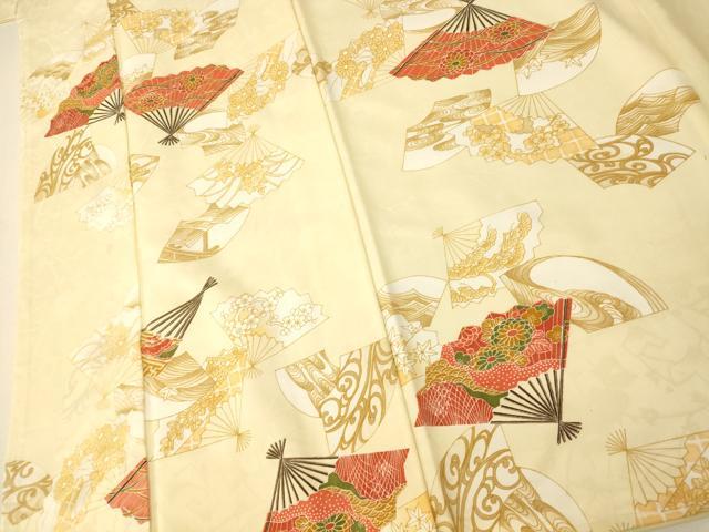 平和屋着物■小紋 吉祥花扇子文 洗える着物 未使用 AABH9239fw