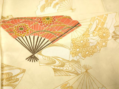 平和屋着物■小紋 吉祥花扇子文 洗える着物 未使用 AABH9239fw