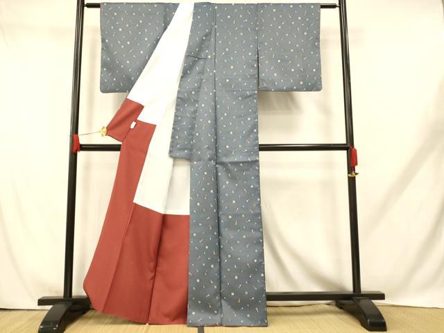 平和屋着物■小紋 茶器文 洗える着物 AABH9240fw