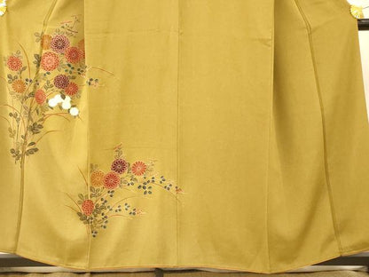平和屋着物■訪問着　草花文　刺繍　たたき染め　金彩　正絹　逸品　AABH9246fw