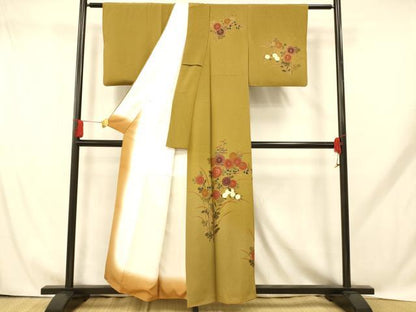 平和屋着物■訪問着　草花文　刺繍　たたき染め　金彩　正絹　逸品　AABH9246fw